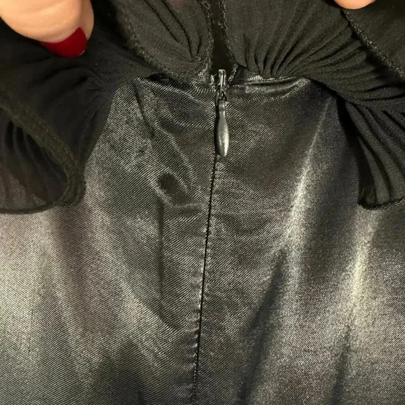 ZARA 80s Cocktail Flared Satin Effect Black Ruffled Halter Jumpsuit Size L - Picture 7 of 9